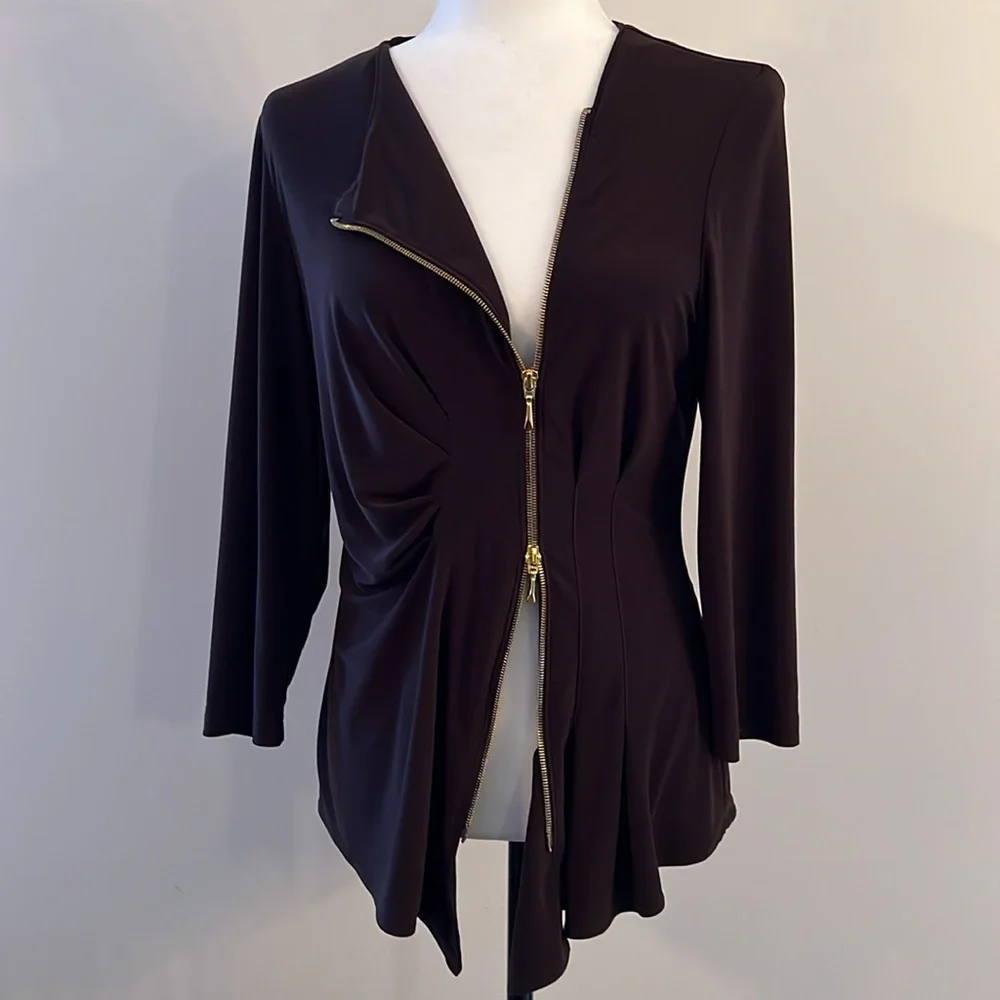 Joseph Ribkoff Brown long sleeve with gold zipper absolutely gorgeous, easy care - Picture 7 of 8